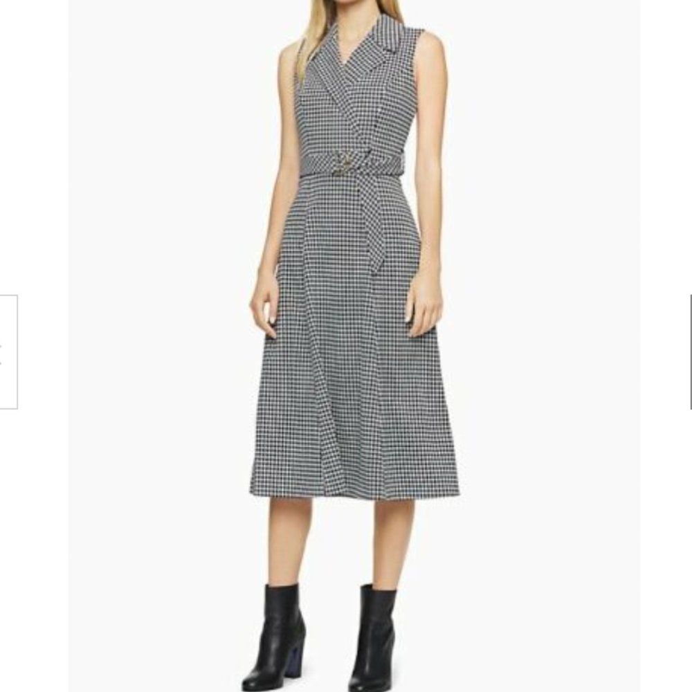 NWT - Calvin Klein Houndstooth Midi Fit and Flare Dress